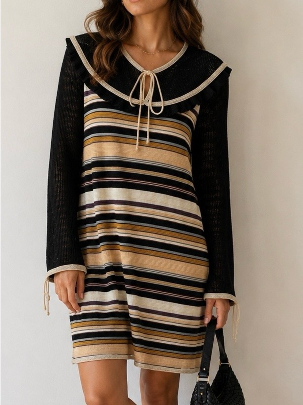 Missoni Striped Knit Sailor Collar Dress in Black/Cream - Size 46. (US 10)